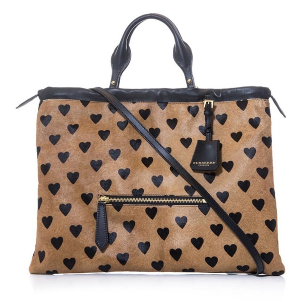 Burberry Prorsum Big Crush Heart Tote Bag Crossbody Calfhair Ponyhair brown